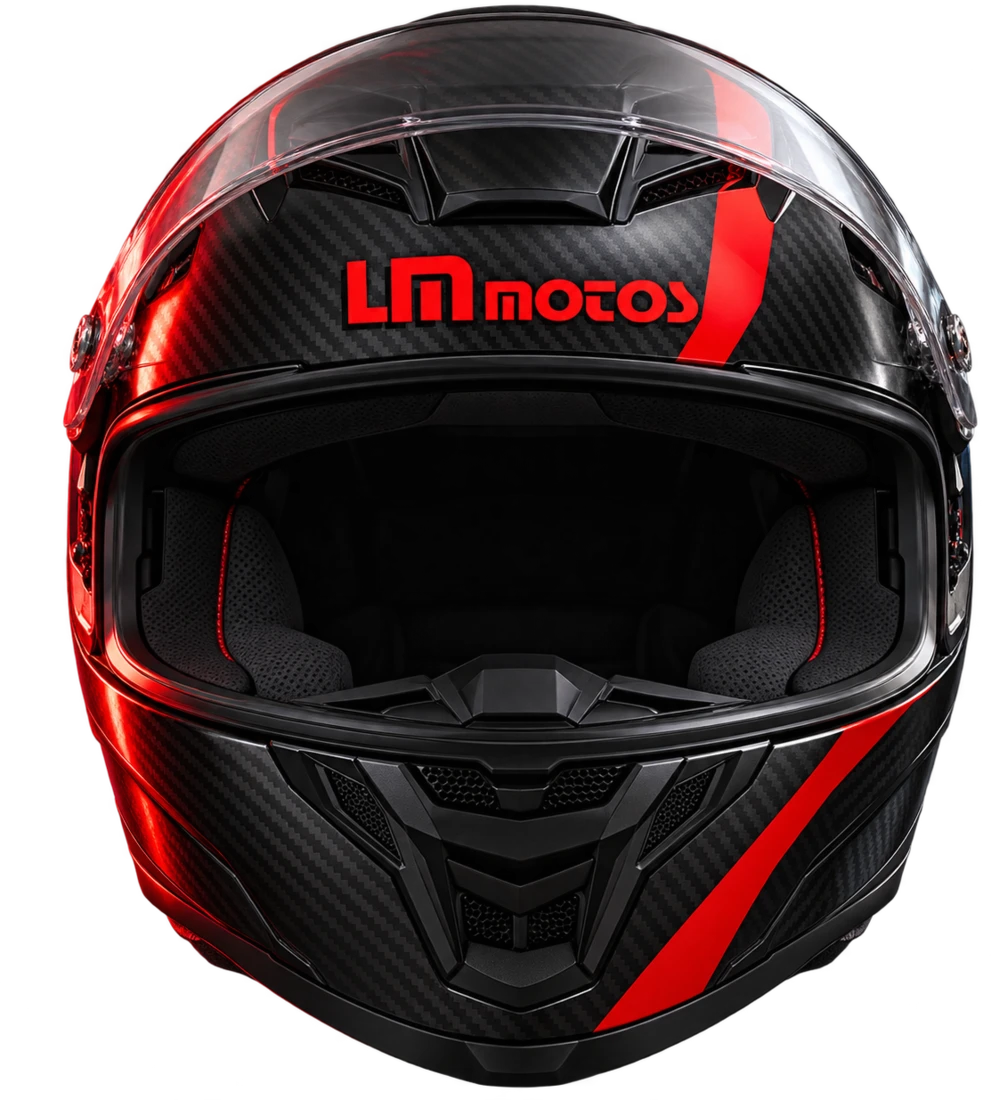 Casco integral LM Motos con la visera levantada